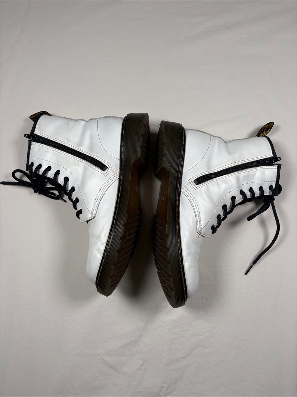 Dr. Martens White Lace-Up Combat Boots with Black Trim - Picture 3 of 8